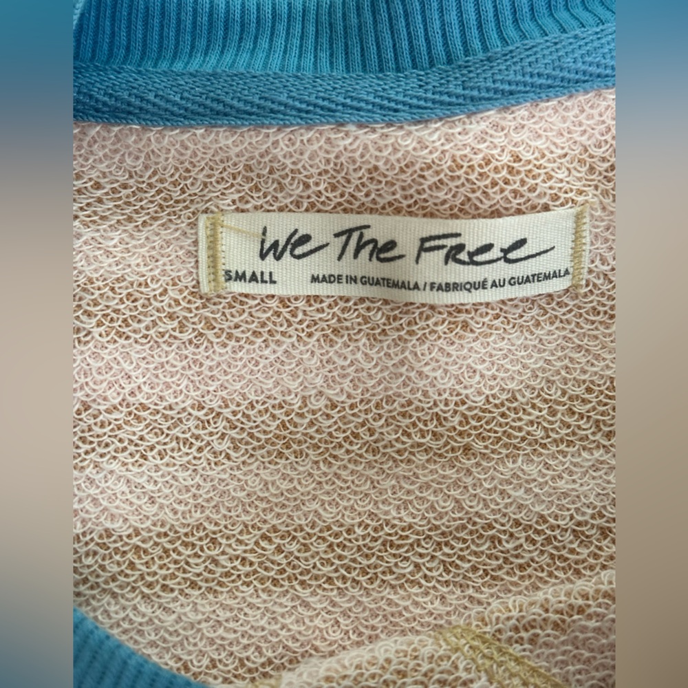Sz S Free People We the Free Classic Striped Crew Latte Combo peach blue - Picture 9 of 10